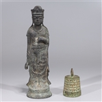 Chinese Bronze Standing Figure & Bell