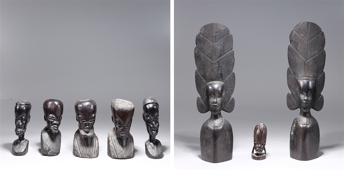 Group of African Carved Wood Busts