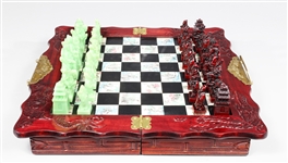 Carved Mahogany Finish Chess Set