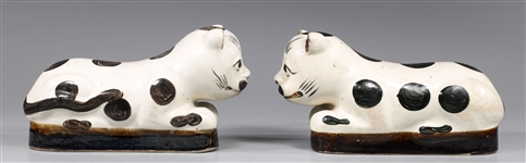 Pair Antique Chinese Glazed Ceramic Cat Pillows