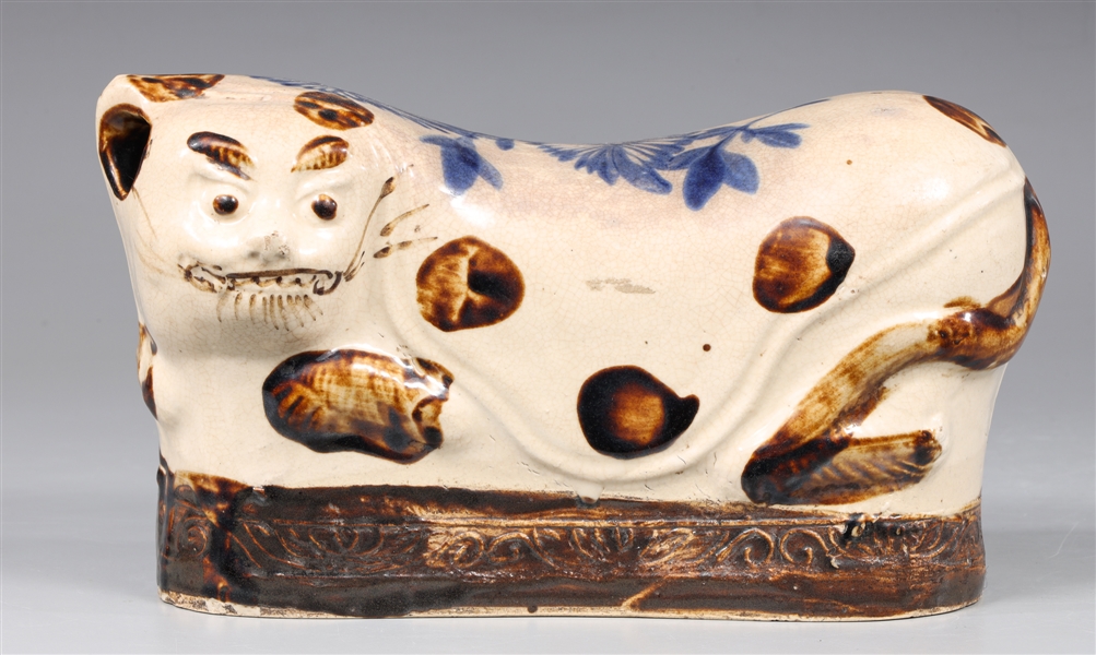 Antique Chinese Glazed Ceramic Cat Form Pillow