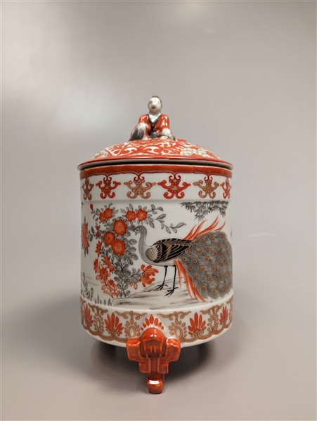Iron Red and Grisaille Porcelain Covered Censer