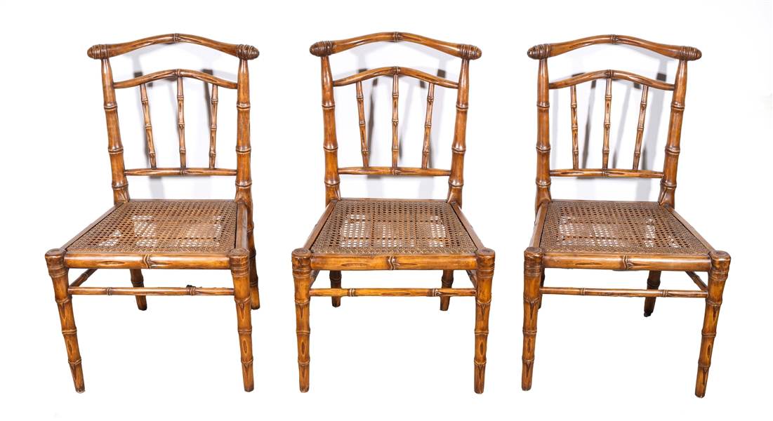 Group of Three Carved Bamboo Style Chairs