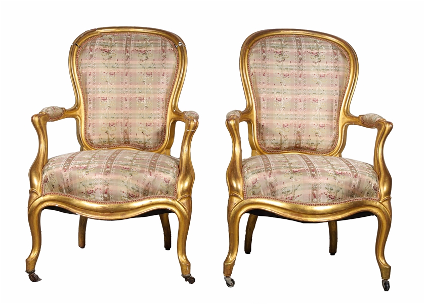 Pair Gilt French Provincial Style Parlor Chairs