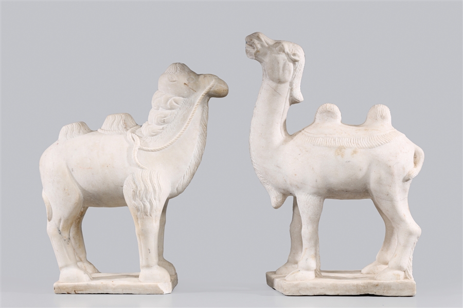 Pair Chinese Carved Marble Camels