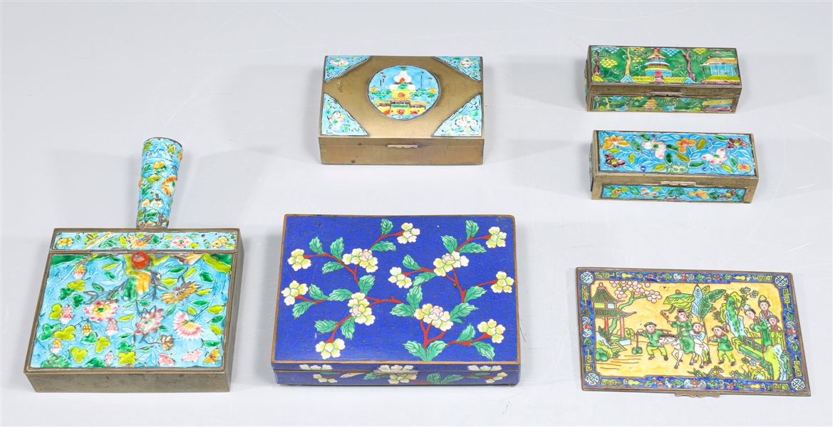 Group of Sixe Chinese Brass Cloisonne Boxes