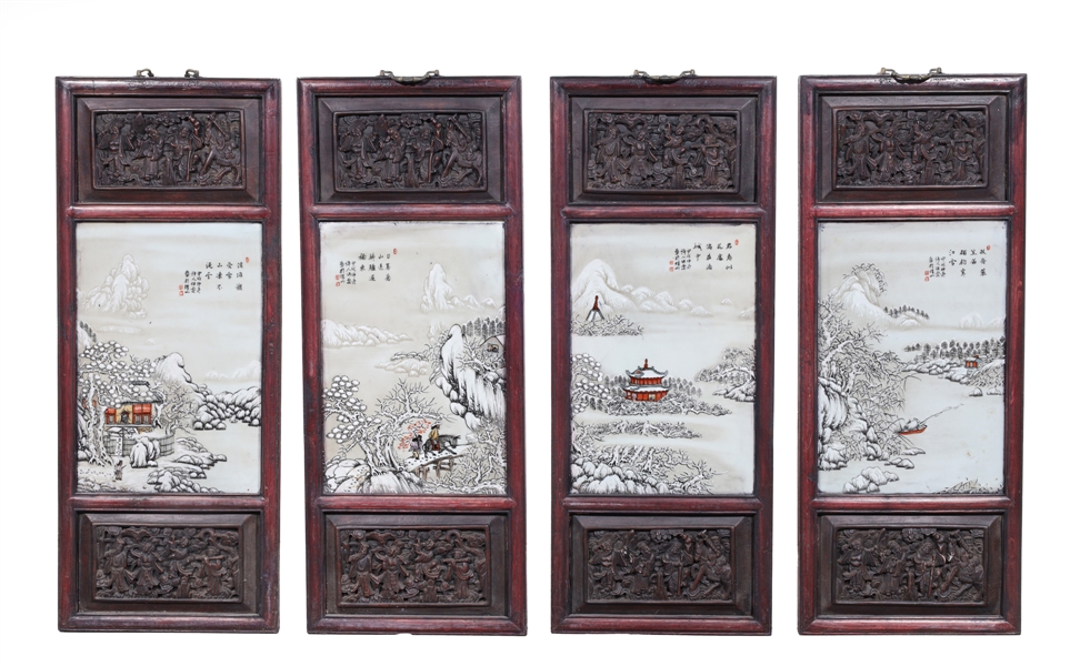 Group of Four Antique Chinese Painted Porcelain Panels