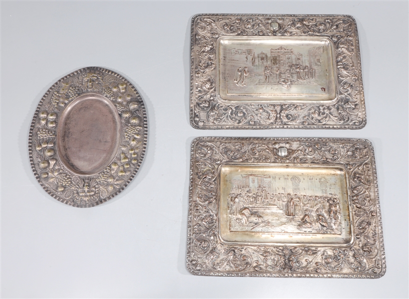 Group of Three Antique Silver Plate Plaques and Tray