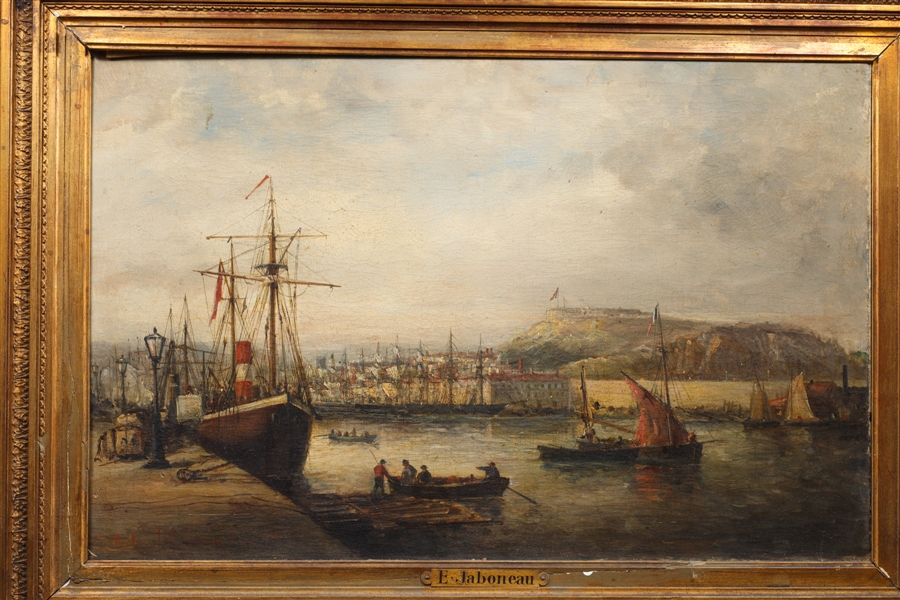 Eugene Gabriel Jaboneau (Belgian, 19th Century) Attributed, Belgian Harbor