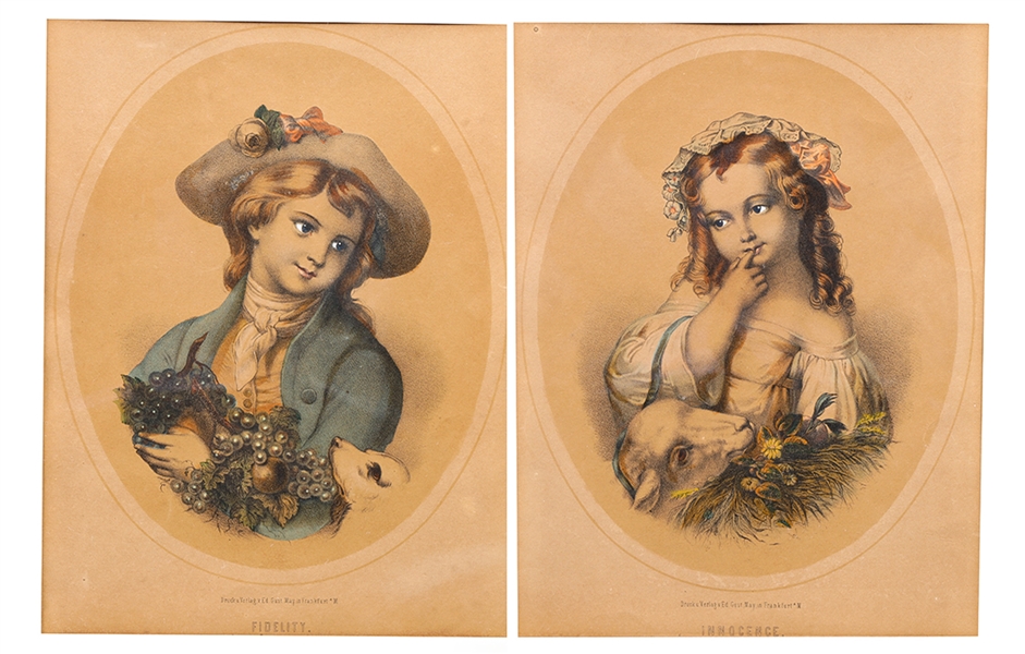 Pair German Hand Painted Lithograph Portraits