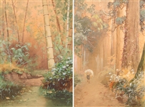 Pair Chinese Watercolor Landscapes