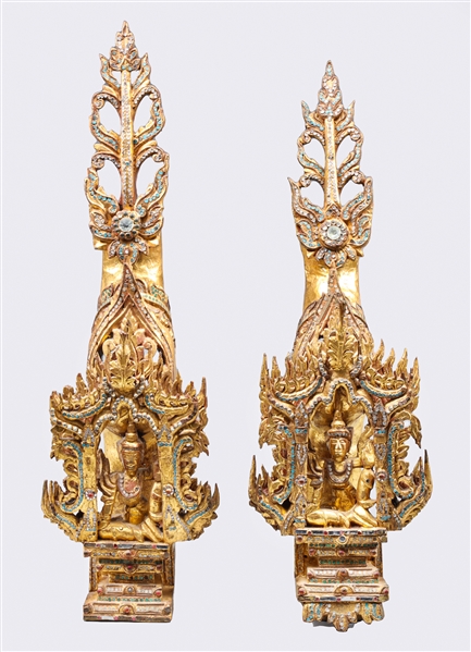 Pair Antique Thai Gilded Altar Salvage