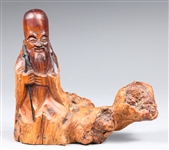 Chinese Carved Burl Wood Shou Lao Figure
