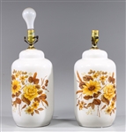 Pair Vintage Autumnal Tones Porcelain Lamps