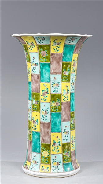 Tall Pastel Quilt Pattern Trumpet Vase