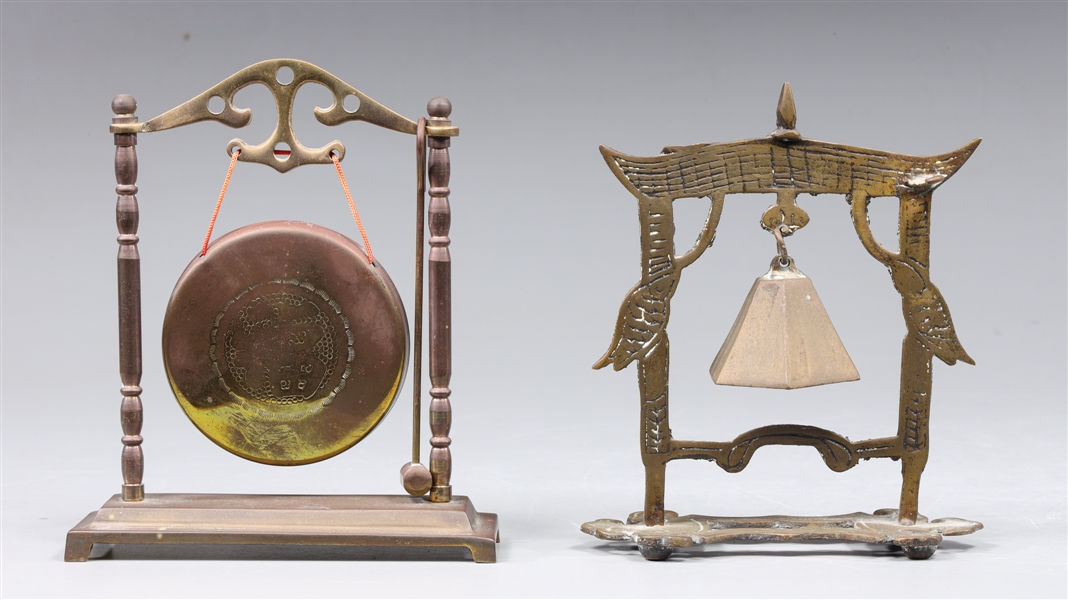 Group of Two Vintage Brass Gong and Bell