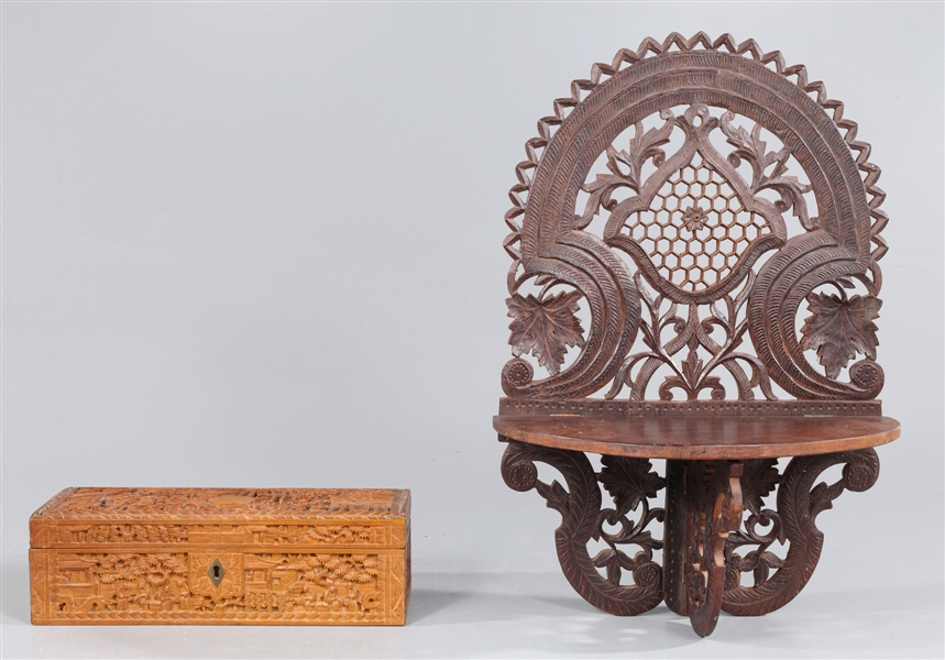 Group of Two Vintage Carved Box and Shelf
