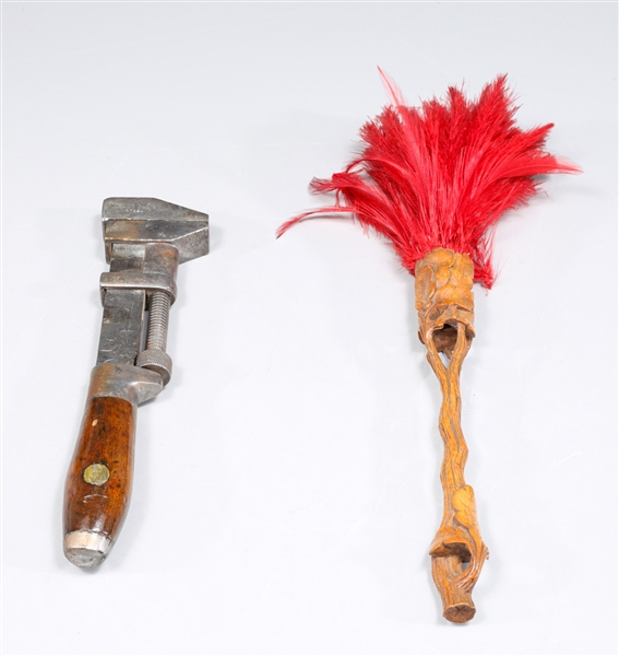 Group of Two Antique Feather Duster and Wrench
