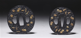 Japanese Edo Period Iron Daisho Shakudo Pair of Tsuba for a Daisho