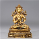 Antique Sino-Tibetan Gilt Copper Seated Maitreya Figure