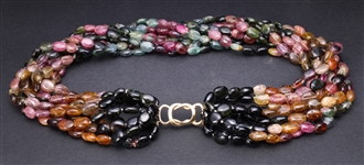Multi-strand Tourmaline Necklace with 14K Yellow Gold Clasp