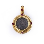 18K Yellow Gold Ruby & Imperial Roman Coin Pendant