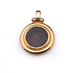 Heavy 18K Yellow Gold Pendant With Rubies & Imperial Roman Copper Coin