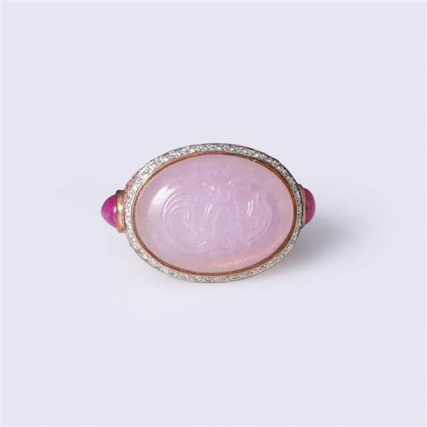 18k Rose Gold Jadeite, Pink Sapphire, Diamond & Ruby Ring By Carlo Rici