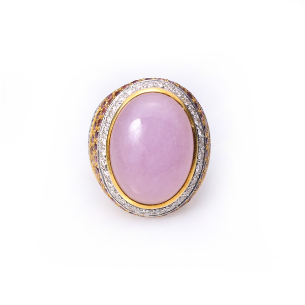 Heavy 18K Yellow Gold & Lavender Jadeite Ring by Victor Loo