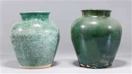 Two Chinese Green Glazed Ceramic Jars