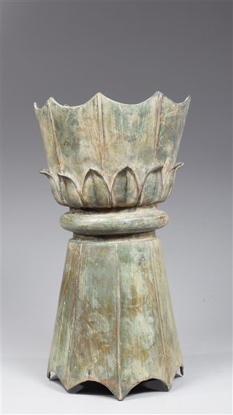 Large Chinese Bronze Lotus Form Candle Stick