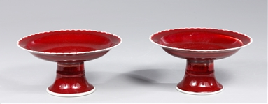 Pair Chinese Red Glazed Porcelain Stem Dishes