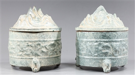 Pair Chinese Hill Top Tripod Censers