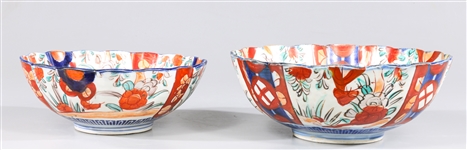 Pair Japanese Imari Scalloped Bowls