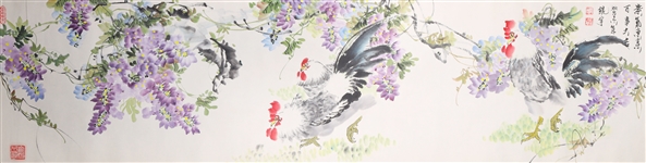 Vintage Chinese Scroll, Roosters