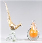 Group of Two Vintage Glass Murano Style Bird and Pear