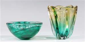 Group of Two Vintage Glass Bowl and Vase, Kosta Boda