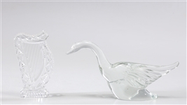 Group of Two Vintage Fine Crystal Swan and Harp, Waterford, Heisey