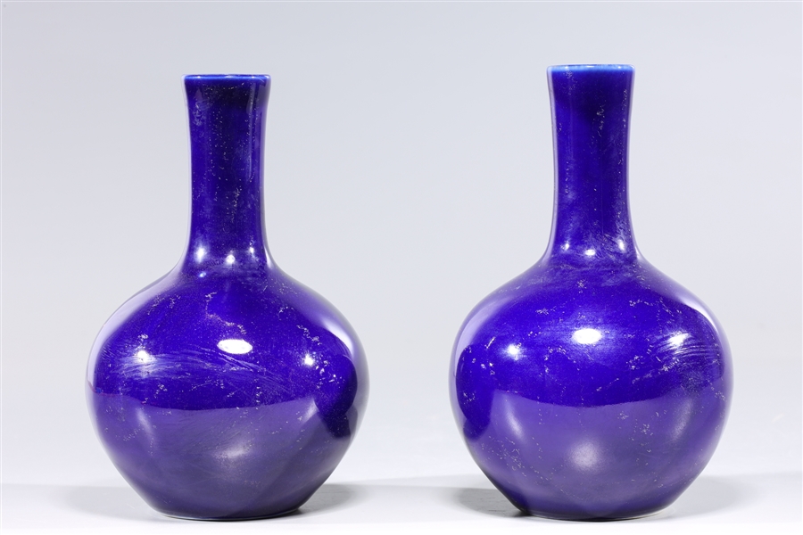 Two Chinese Blue Porcelain Bottle Vases