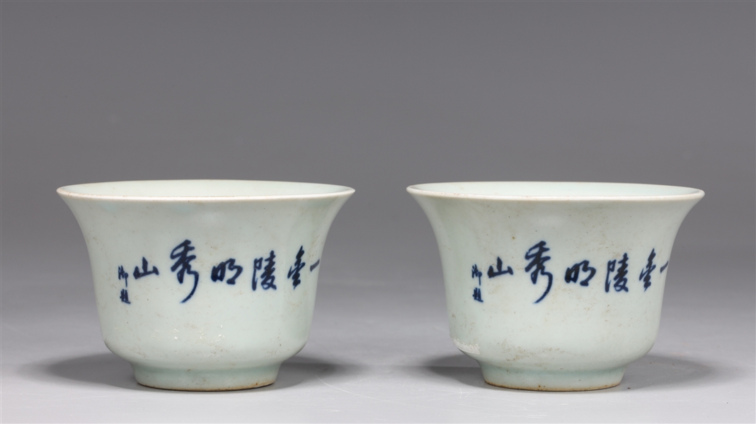 Pair Chinese Porcelain Blue & White Cups